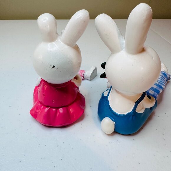 Pair of Easter bunny shelf sitters springtime spring decoration buffalo plaid - Picture 4 of 8